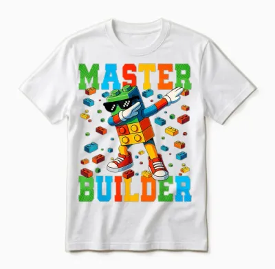 Dabbing Blocks Bricks Building Master Builder Kids Boys Unisex T-Shirt - White