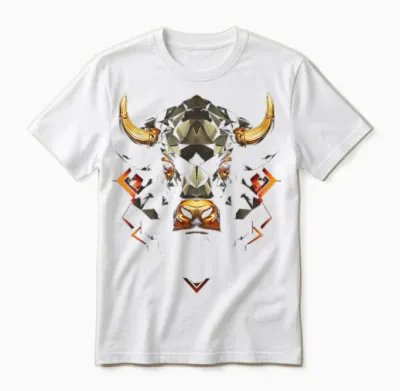 Bull Polygon Animal Graphic Art Bull T-Shirt, Black Unisex T-Shirt - White
