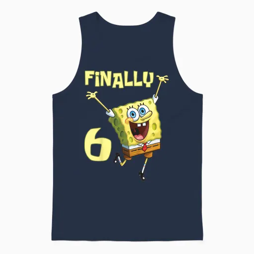 Kids Original Spongebob Square Pants - 6th Birthday. Finally 6. Unisex Tank Top - Navy