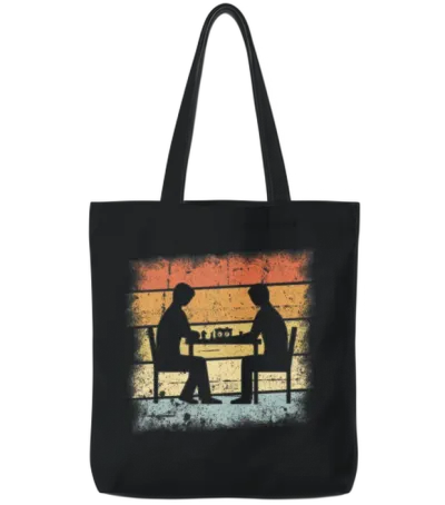 Chess Game Retro Design Tote Bags - Black