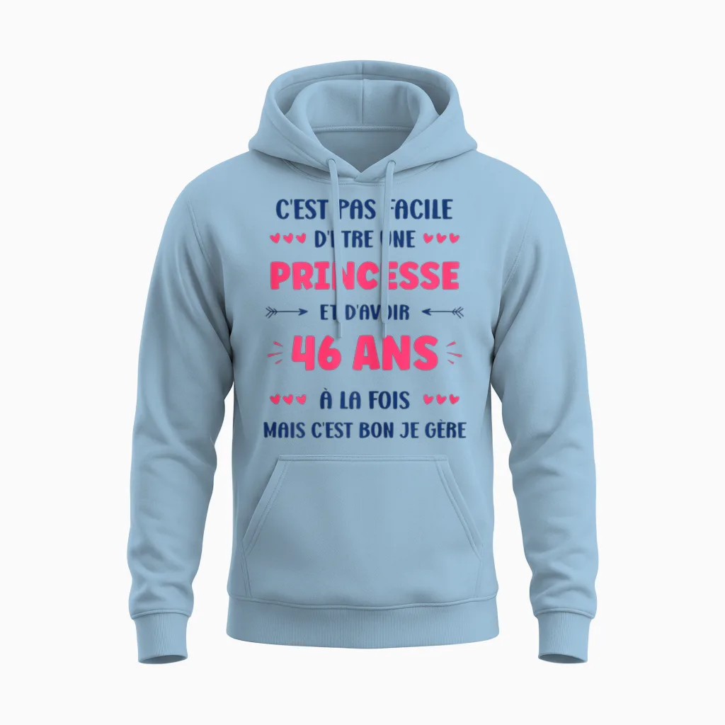 Funny Girl 46 Years Princess Birthday 46 Years T-Shirt, White, Female X-Small Unisex Hoodie in Light Blue