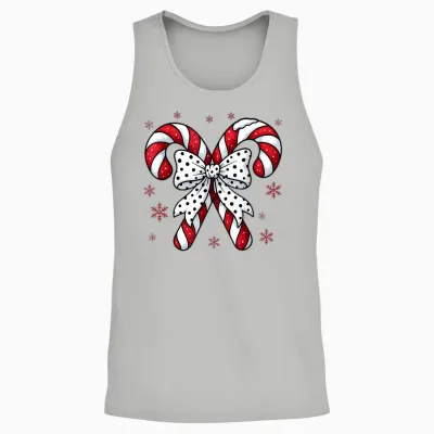 Candy Cane Christmas Season Girls Womens Retro Coquette Bow Unisex Tank Top - Ash