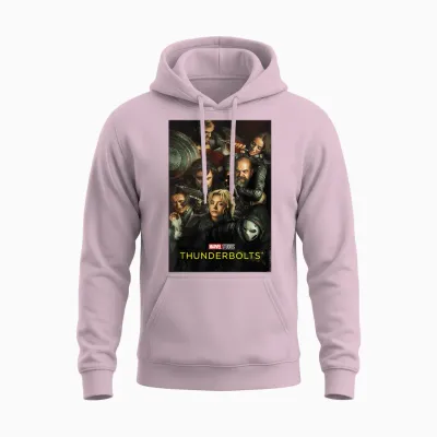 Marvel Studios Thunderbolts Official Movie Poster Art T-Shirt, Black Unisex Hoodie - Light Pink