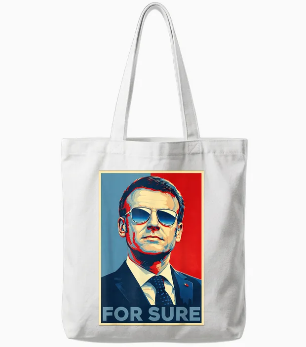 Macron for Sure Aviator Glasses Parody Pop Art Meme Tote Bags in White