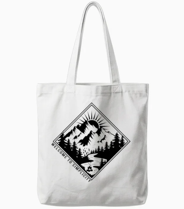 Hiking Mountain Camping Welcome to Simplicity Tote Bags in White
