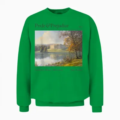 Jane Austen Pemberley 250th Anniversary Pride and Prejudice T-Shirt, Black, S Unisex Sweatshirt - Irish Green