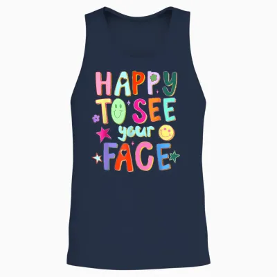 Happy to See Your Face Teacher Back to School Teachers Unisex Tank Top - Navy