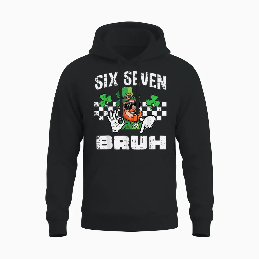 Six Seven Bruh St Patricks Day 6 7 Meme 67 Kids Youth Boys Unisex Hoodie in Black