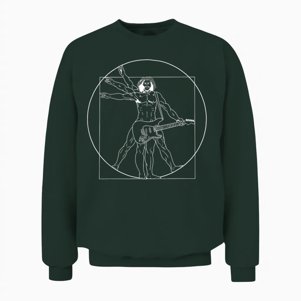 Guitar Da Vinci Vitruvian Man Guitar Player Musicians Unisex Sweatshirt in Forest