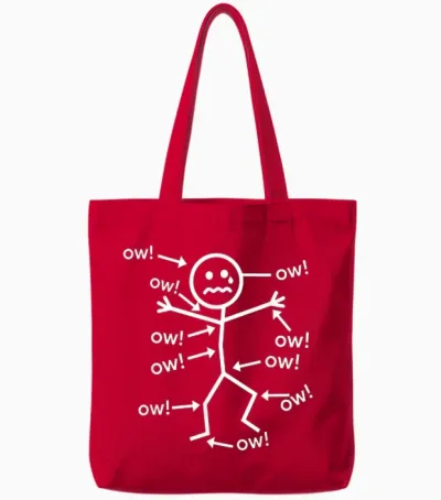 Ow Ow Ow Figure- Funny Chronic Pain Awareness Tote Bags - Red