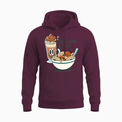 Retro Noodles and Milkshake Unisex Hoodie - Maroon