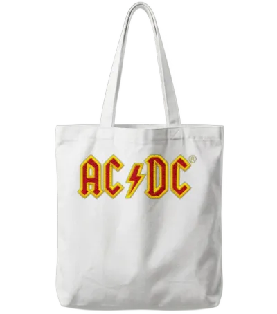 Ac/dc Chest Logo in Red and Yellow Tote Bags - White