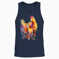 Miniature Horses Mini Horse Watercolor Splash Unisex Tank Top in Navy - 2
