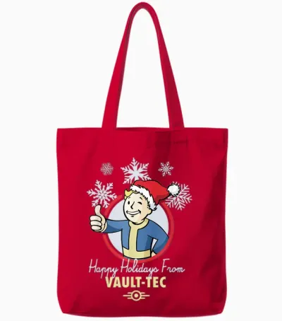 Fallout Happy Holidays from Vault-Tec Christmas Video Game Tote Bags - Red