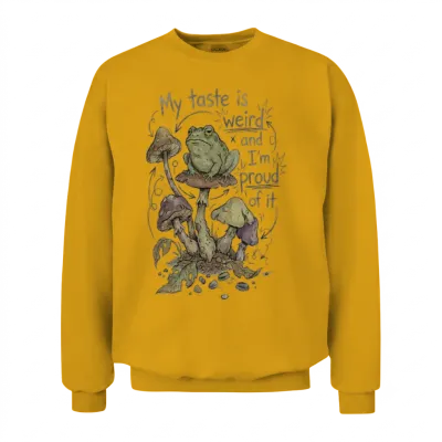 Bad Taste Confession – Funny Mushroom & Frog Unisex Sweatshirt - Gold