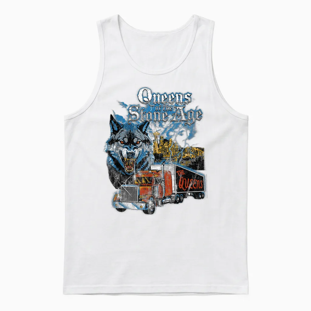 Queens of the Stone Age Wolf Skyline Hard Rock Unisex Tank Top in White