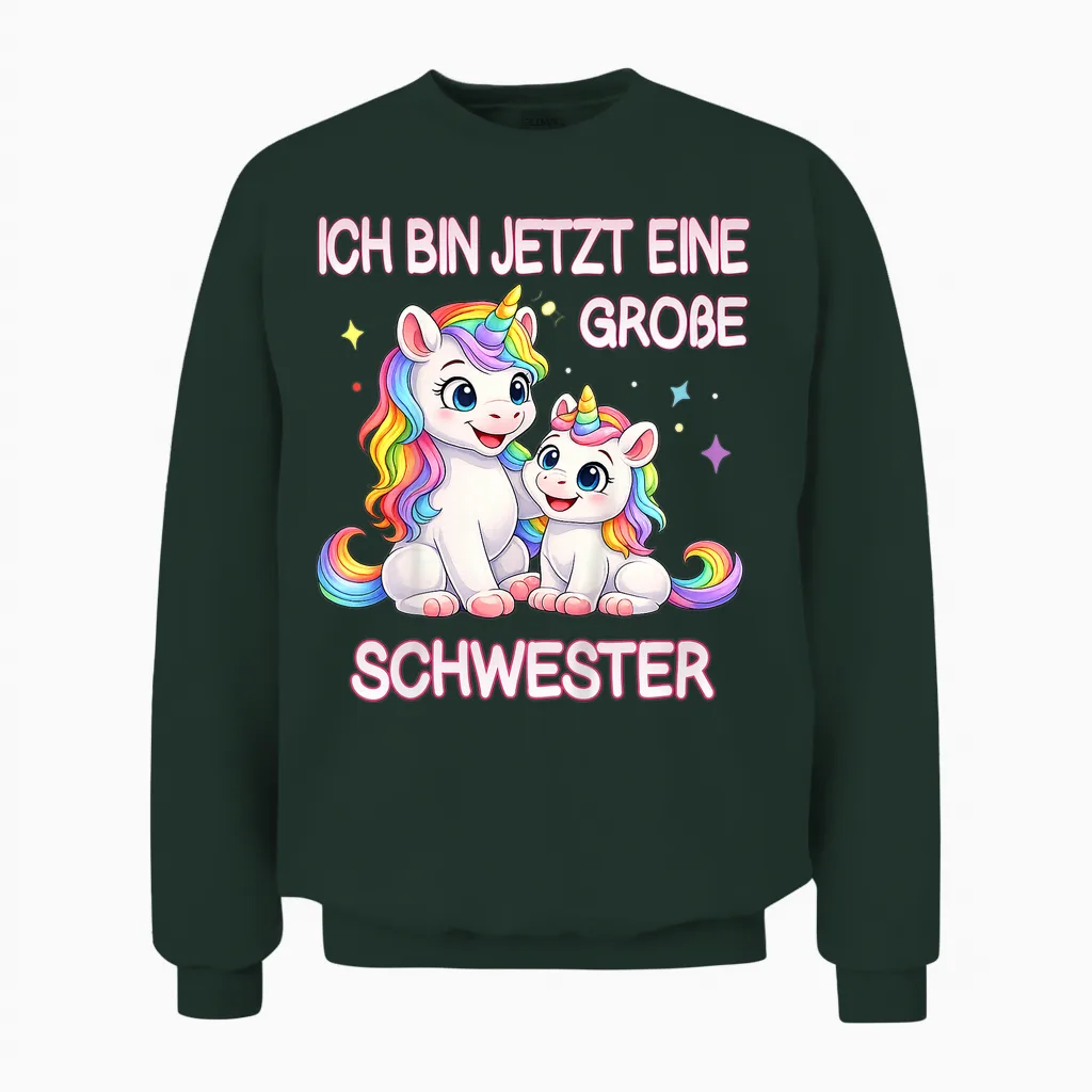 Kinder Mädchen Große Schwester Einhorn Motiv Süßes Regenbogen Unisex Sweatshirt in Forest