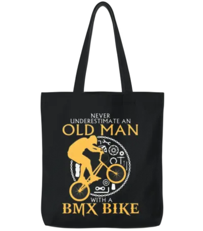 Old Man with a Bmx Bike Tote Bags - Black