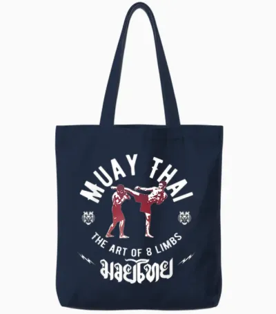 Muay Thai Gift Fight Club Men's Art of 8 Limbs Mma Fighter T-Shirt, Black Tote Bags - Navy