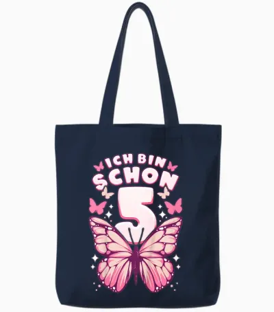 Geburtstag Mädchen 5 Jahre, Schmetterlinge Und Nummer 5 Tote Bags - Navy