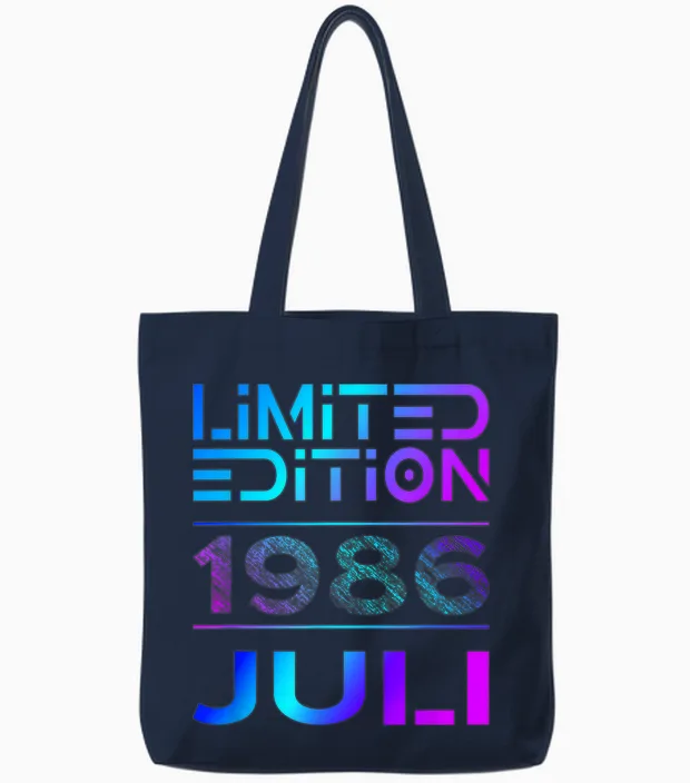 Limited Edition Juli 1986 Mann Frau 40. Geburtstag Tote Bags in Navy