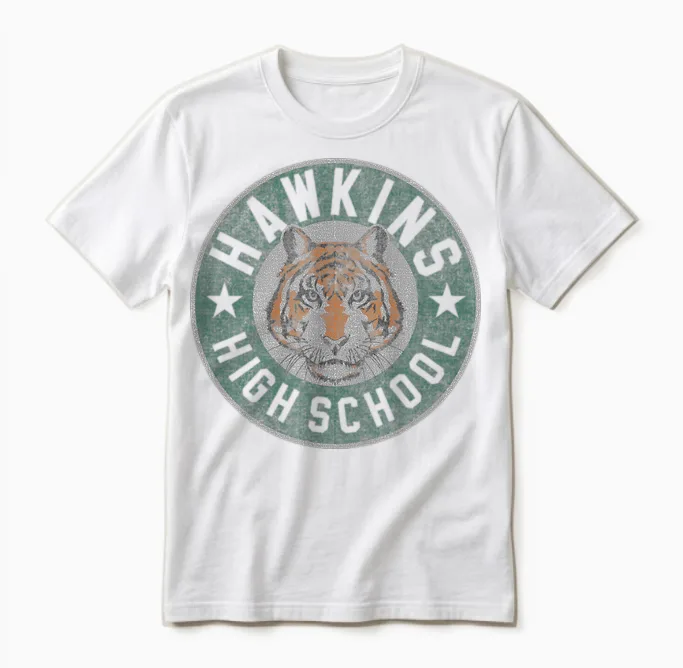 Stranger Things 4 Hawkins High School Tiger Circle Unisex T-Shirt in White