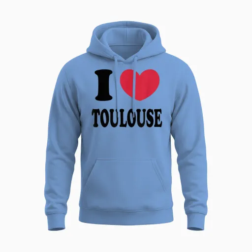 I Love Toulouse T-Shirt, White, S Unisex Hoodie in Carolina Blue