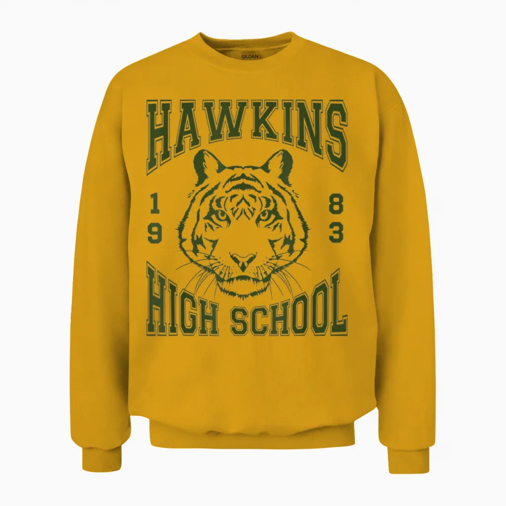 Stranger Things Hawkins High School Tiger 1983 Unisex Sweatshirt in Gold