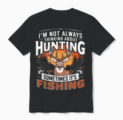 I'm Not Always Thinking About Hunting Sometimes It's Fishing Unisex T-Shirt - Black
