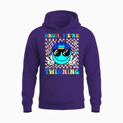 Bruh We're Twinning Retro Twin Day Spirit Week Boys Unisex Hoodie - Purple