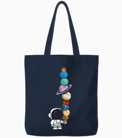 Astronaut Holding Planet Icecream Boysgirls Stem Tote Bags - Navy