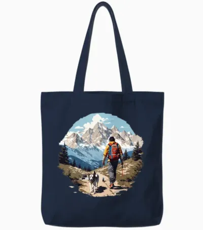 Man Hiking with Dog Tote Bags - Navy