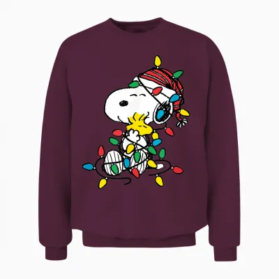 Peanuts - Snoopy Woodstock Christmas Lights Unisex Sweatshirt - Maroon