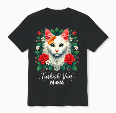 Roses Flowers Turkish Van Mom T-Shirt, Black, S Unisex T-Shirt - Black