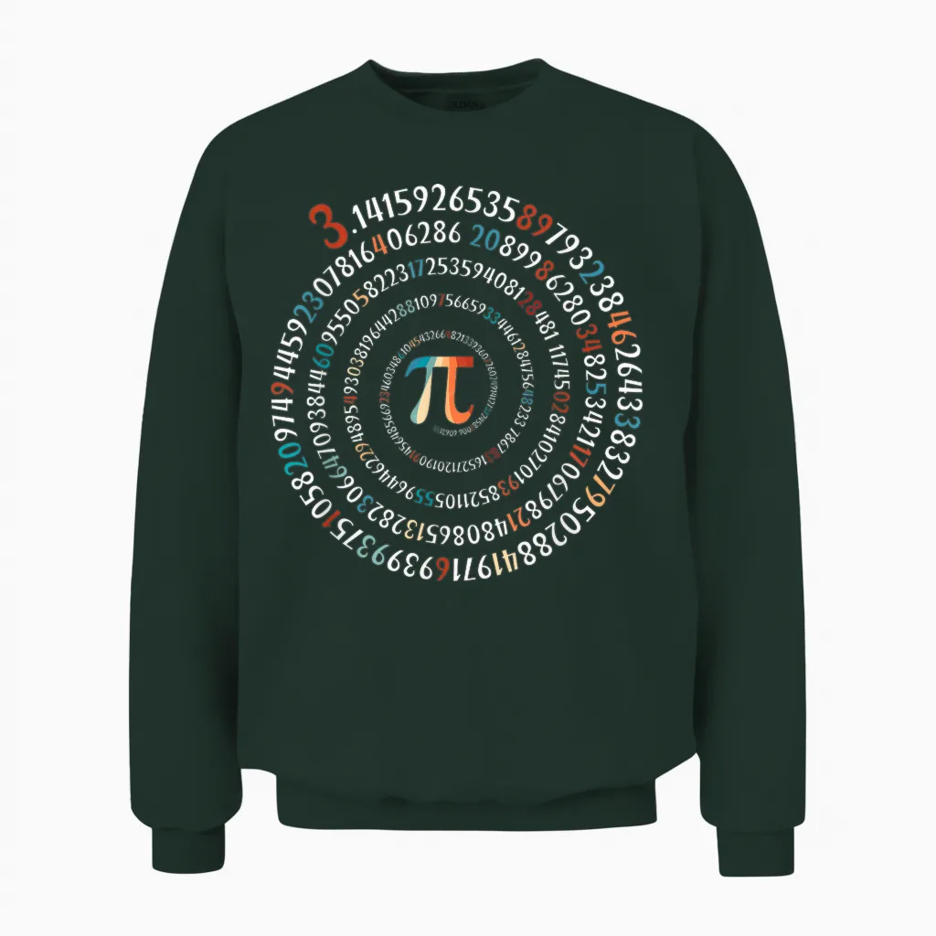 Funny Pi Day 3.14 Pi Symbol Spiral Number Math Lover 2026 Unisex Sweatshirt in Forest