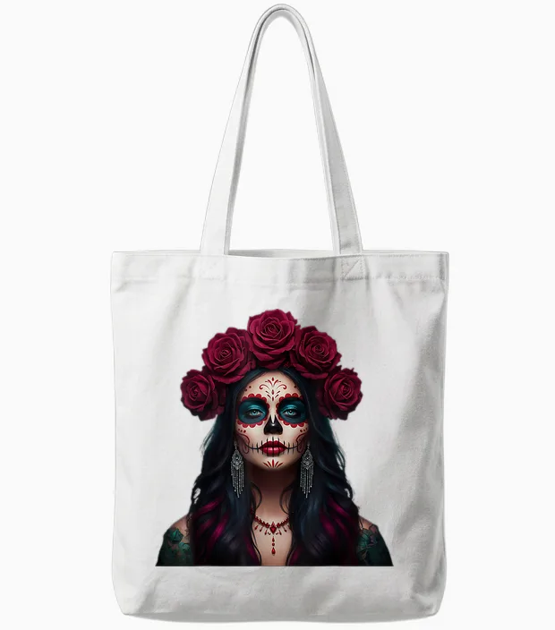 Dia -De-Los Muertos Graphic Funny Mexican Mickey Skulls T-Shirt, Black, S Tote Bags in White