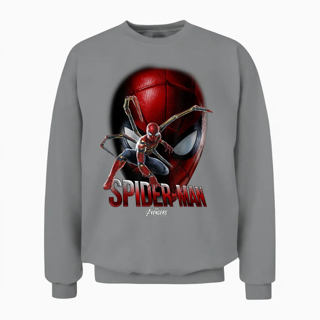 Marvel Infinity War Spider-Man Game Face T-Shirt, Black Unisex Sweatshirt in Sport Grey