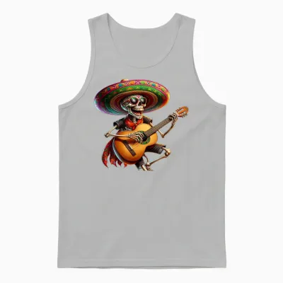Mexico Skeleton Halloween Dia De Los Muertos T-Shirt, Black, S Unisex Tank Top - Ash