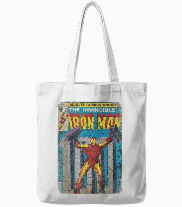 Iron Man Classic Retro Comic Vintage Cover Graphic Tote Bags in White