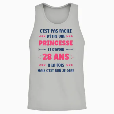 Funny Girl 28 Years Funny Princess Birthday 28 Years T-Shirt, White, Female X-Small Unisex Tank Top - Ash