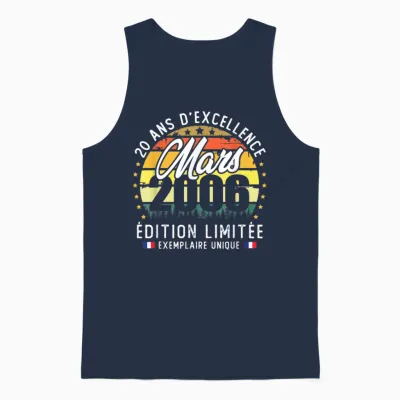 Vintage Mars 2006 Cadeau D'anniversaire 20 Ans Hommes Femmes Unisex Tank Top - Navy