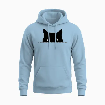 Black Cat Hello Unisex Hoodie - Light Blue