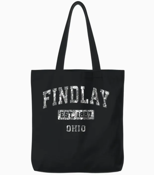 Findlay Ohio, Oh, Vintage-Stil, Etabliertes Sportdesign Tote Bags in Black