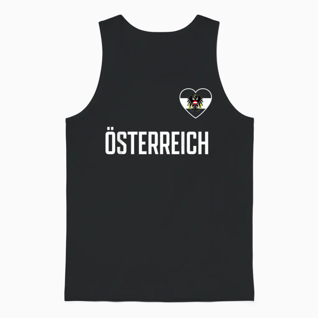 Austria Flag Eagle Fan T-Shirt, Red Unisex Tank Top in Black