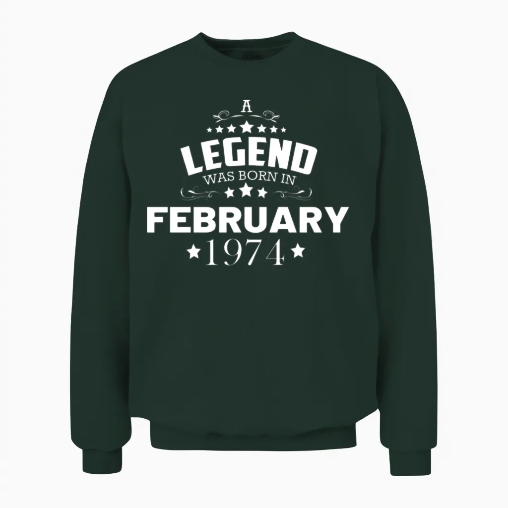 February 1974 Birthday Vintage Unisex Sweatshirt in Forest