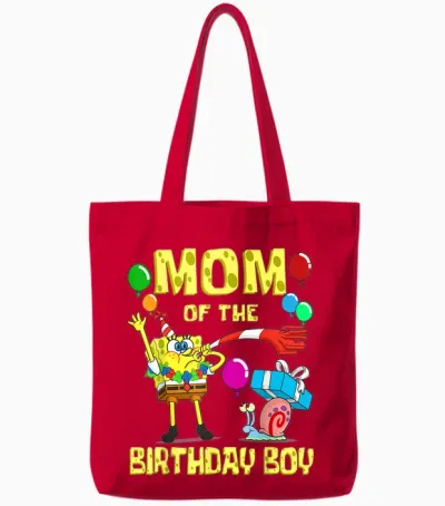 Mademark X Spongebob Squarepants - Spongebob Mommy of the Birthday Boy Theme Party Tote Bags - Red