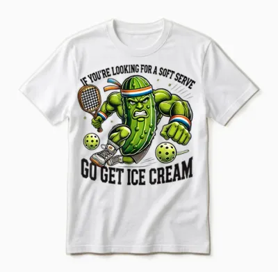 Funny Pickleball Lover Pun with a Pickle Playing Pickle Ball Unisex T-Shirt - White