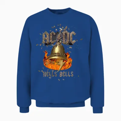Ac/dc Hells Bells Bell with Flames and Logo Unisex Sweatshirt - Royal