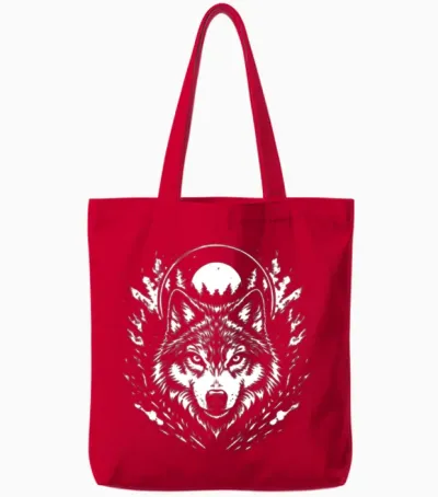 Moonlit Wolf Crest Tote Bags - Red