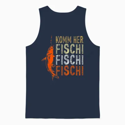 T-Shirt with German Text "komm Her Fischi Fischi" Unisex Tank Top - Navy